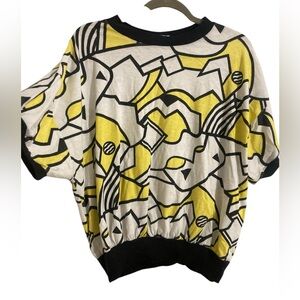 VTG 80 Top by KK -Abstract Yellow and Black Design- L- Great Condition!